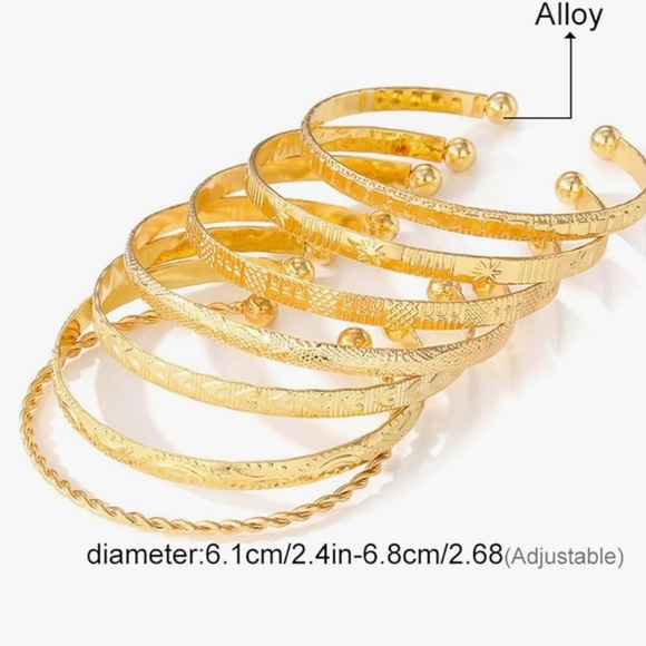 7 pieces Gold Bangle bracelet cuff Set 18k look - Picture 6 of 6